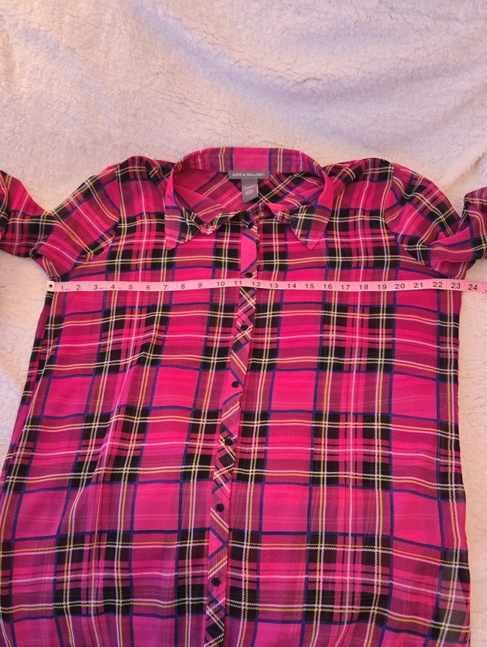 Kate & Mallory Pink Plaid Top, Duster or Dress with Black & Yellow Accents - Picture 5 of 8
